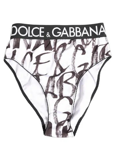 Dolce & Gabbana White Black Graphic Logo High Brief Women's Underwear