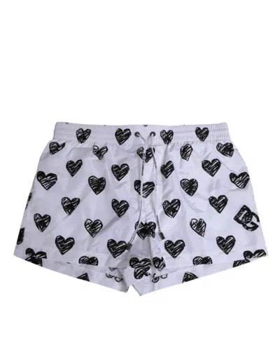 DOLCE & GABBANA DOLCE & GABBANA WHITE BLACK HEART PRINT MEN BOXER SHORT MEN'S SWIMWEAR