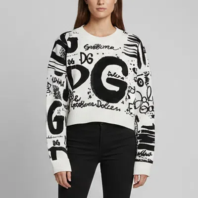 Pre-owned Dolce & Gabbana White/ Black Knit Long Sleeve Crewneck Sweater M