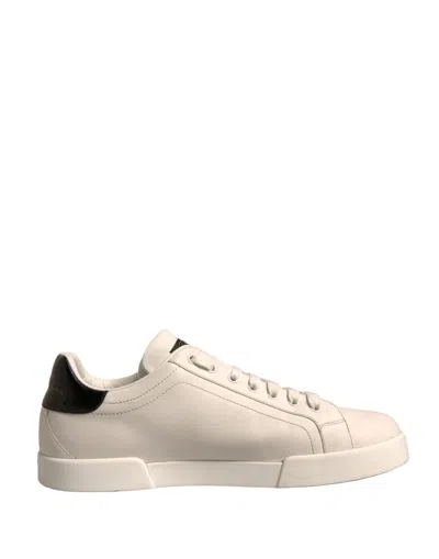Pre-owned Dolce & Gabbana White Black Leather Low Top Men Sneakers Men's Shoes () In Black/white