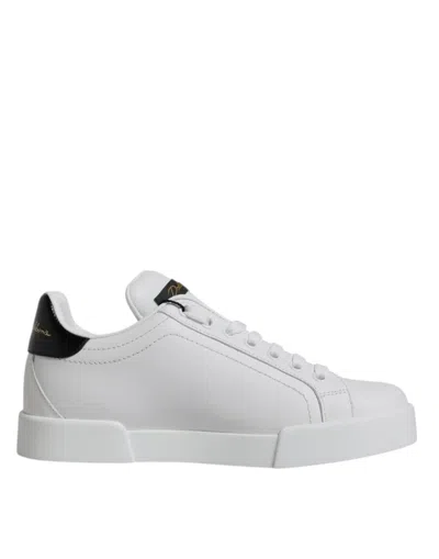 Pre-owned Dolce & Gabbana White Black Leather Low Top Sneakers Women's Shoes ()