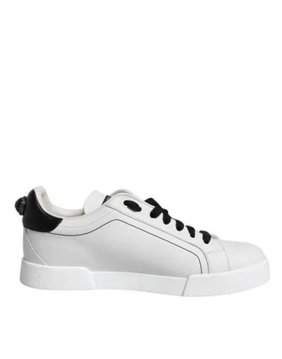 Pre-owned Dolce & Gabbana White Black Leather Low Top Sneakers Women's Shoes () In Black/white
