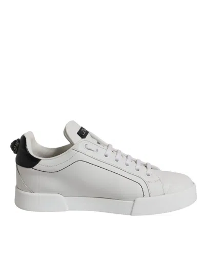 Pre-owned Dolce & Gabbana White Black Leather Low Top Sneakers Women's Shoes () In Multi