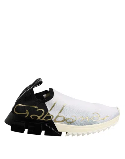 Pre-owned Dolce & Gabbana White Black Low Top Sorrento Sneakers Women's Shoes () In Multi