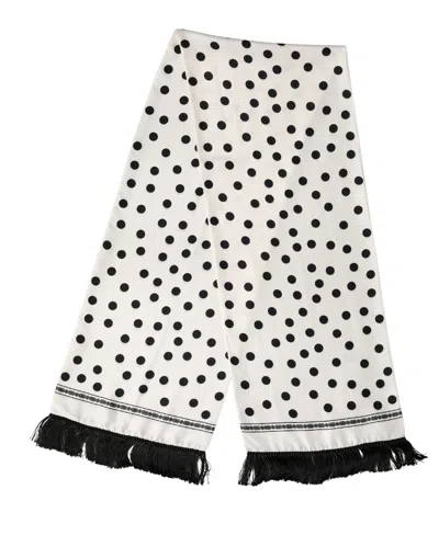 Pre-owned Dolce & Gabbana White Black Polka Dot Neck Wrap Foulard 165.5cmx32cm Men's Scarf () In Multi