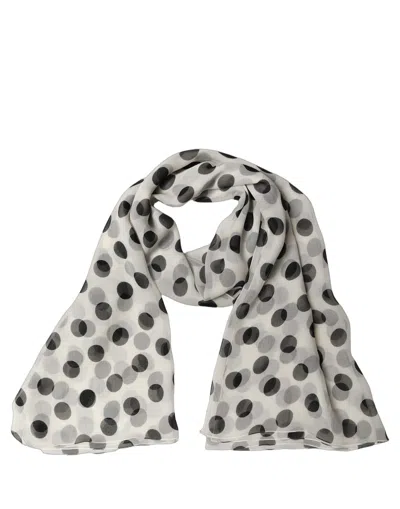 Dolce & Gabbana White Black Polka Dot Shawl Stole Scarf In Neutral