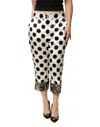 Dolce & Gabbana White Black Polka Dot Silk Mid Waist Cropped Pants In Multi