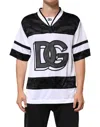 Dolce & Gabbana White Black Polyester Dg Logo Mesh Jersey T-shirt In White