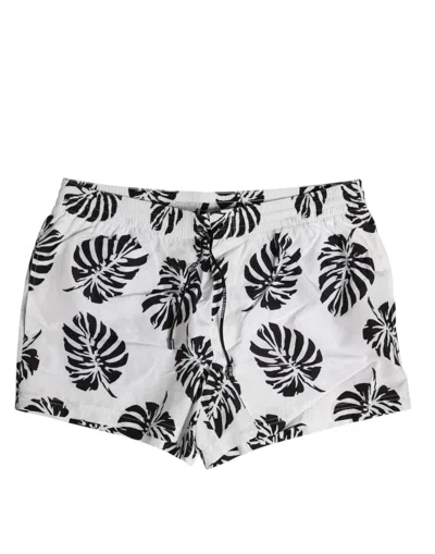 Dolce & Gabbana White Black Print Beachwear Shorts Swimwear In Multi