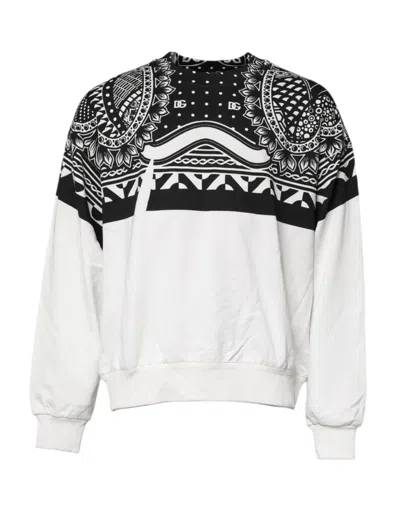 Pre-owned Dolce & Gabbana White Black Print Cotton Sweatshirt Men's Sweater () In Multi