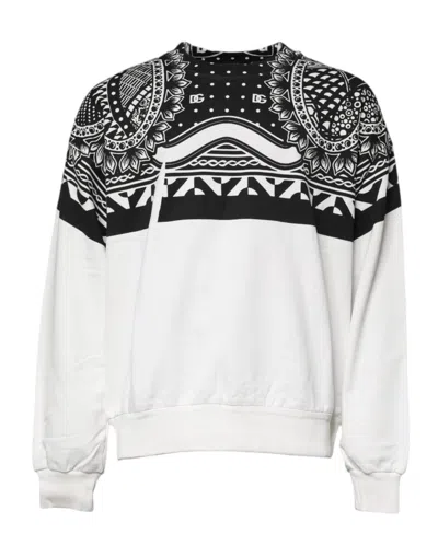 Pre-owned Dolce & Gabbana White Black Printed Cotton Sweatshirt Men's Sweater () In Multi