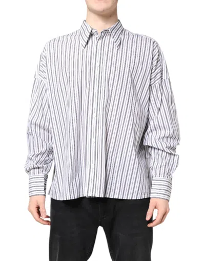 Dolce & Gabbana White Black Stripe Button Down Casual Shirt In Multi