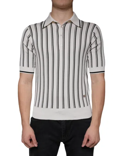 Dolce & Gabbana White Black Stripe Polo Short Sleeve Men's T-shirt In Neutral