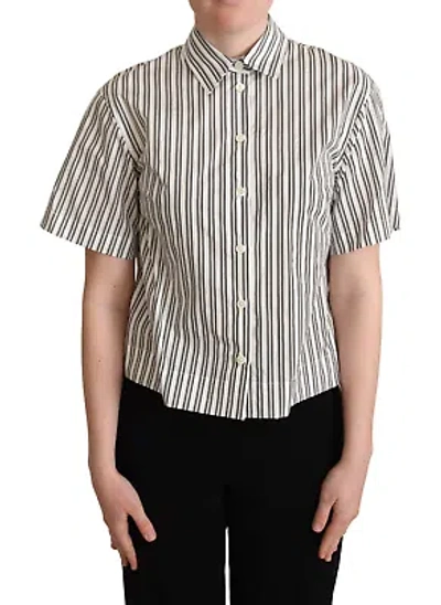 Pre-owned Dolce & Gabbana White Black Striped Shirt Blouse Top