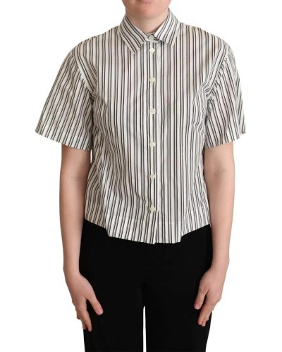 Dolce & Gabbana White Black Striped Shirt Blouse W