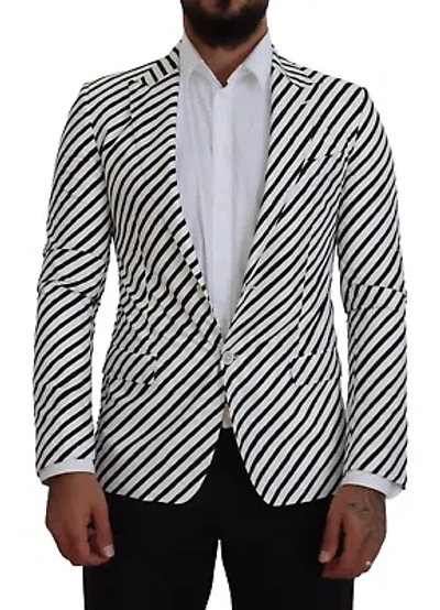 Pre-owned Dolce & Gabbana White Black Striped Slim Fit Jacket Blazer