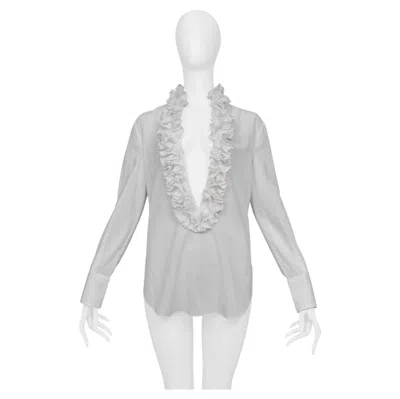 Pre-owned Dolce & Gabbana White Blouse With Deep V Neckline & Ruffles