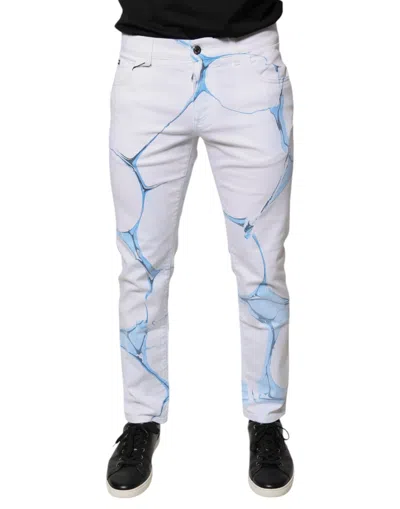 Pre-owned Dolce & Gabbana White Blue Cotton Stretch Skinny Denim Men's Jeans () In Multi