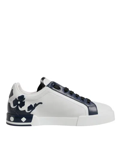 Pre-owned Dolce & Gabbana White Blue Crown Low Top Men Sneakers Men's Shoes ()