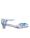 Dolce & Gabbana White Blue Floral Crystal Ankle Straps Shoes In Blue