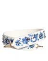 Dolce & Gabbana White Blue Floral Leather Stud Shoulder Strap In White