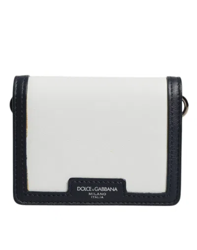 Pre-owned Dolce & Gabbana White Blue Leather Bifold Crossbody Sling Women's Wallet () In Blue And White