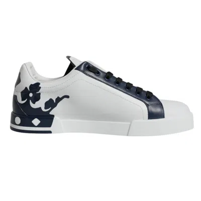 Dolce & Gabbana White Blue Leather Crown Milano Sneaker Shoes In Black