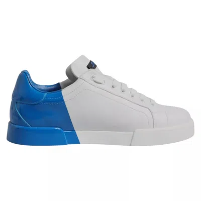 Pre-owned Dolce & Gabbana White Blue Leather Logo Low Top Sneakers Men's Shoes () In Multi