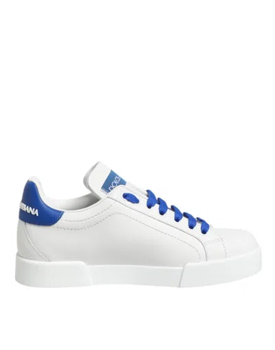 Dolce & Gabbana White Blue Leather Low Top Sneakers Women's Shoes In Multi