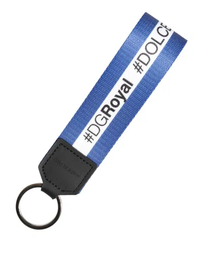 Dolce & Gabbana White Blue Logo Polyester Pvc Holder Keychain Keyring