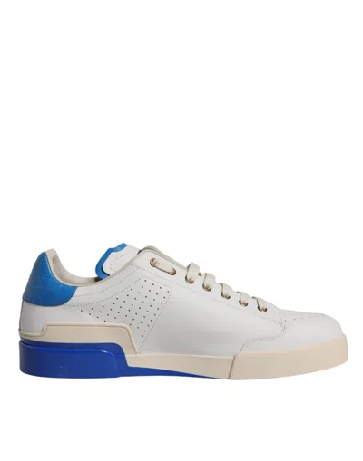 Dolce & Gabbana White Blue Perforated Low Top Sneakers Men's Shoes In Blue And White