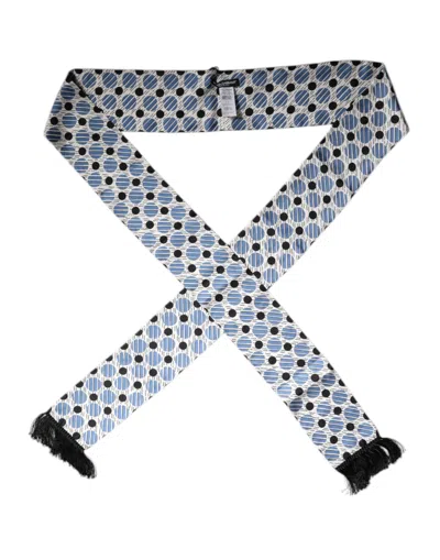Pre-owned Dolce & Gabbana White Blue Polka Dotted Silk Skinny Men's Scarf () In Blue And White