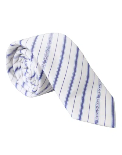 DOLCE & GABBANA DOLCE & GABBANA WHITE BLUE STRIPES SILK ADJUSTABLE MEN'S TIE