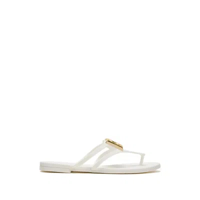 Dolce & Gabbana White Thong Sandals With Logo Plaque On The Front In Rubber Woman In Multi