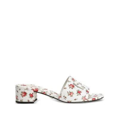 Dolce & Gabbana Bianca Cutout Floral-print Leather Mules In White
