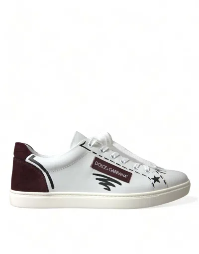 DOLCE & GABBANA DOLCE & GABBANA EXCLUSIVE WHITE BORDEAUX LOW TOP MEN'S SNEAKERS