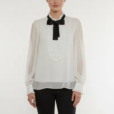 Pre-owned Dolce & Gabbana White Bow Embellished Silk Chiffon Blouse M