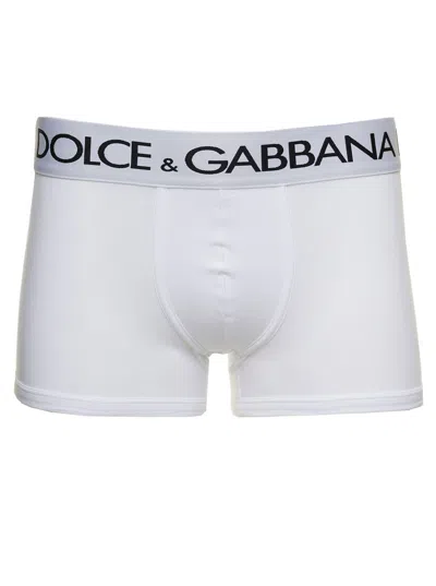 Dolce & Gabbana White Boxer Briefs With Branded Waistband In Stretch Cotton Man
