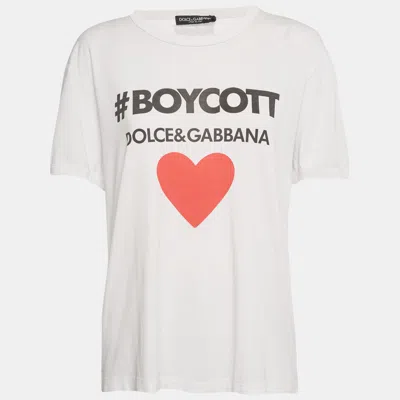 Pre-owned Dolce & Gabbana White Boycott Logo Print Cotton T-shirt S