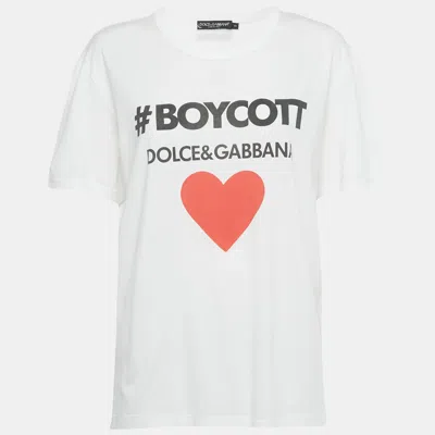 Pre-owned Dolce & Gabbana White Boycott Logo Print Cotton T-shirt S