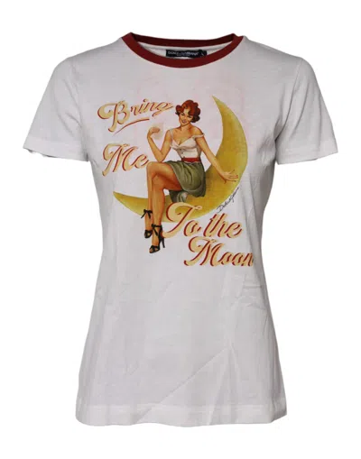 Dolce & Gabbana White Bring Me To The Moon Pin Up T-shirt Women's Top ()