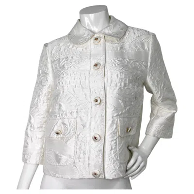 Pre-owned Dolce & Gabbana White Brocade Peter Pan Collar Jacket
