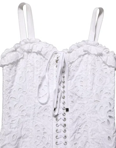 Dolce & Gabbana White Broderie Anglaise Cotton Mini Dress In Purple