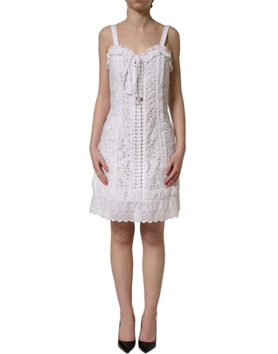 Dolce & Gabbana White Broderie Anglaise Cotton Mini Women's Dress