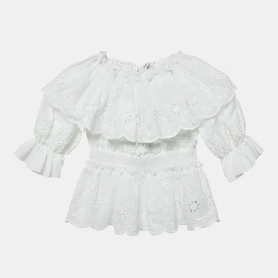 Pre-owned Dolce & Gabbana White Broderie Anglaise Cotton Ruffled Top 4 Yrs