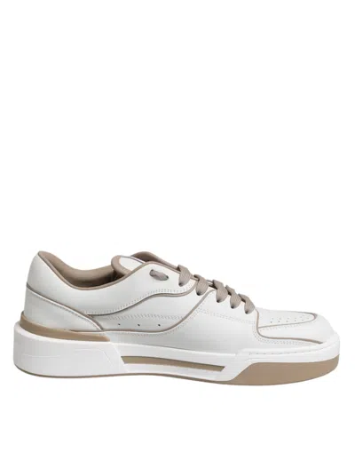 Pre-owned Dolce & Gabbana White Brown Leather Low Top Men Sneakers Men's Shoes ()