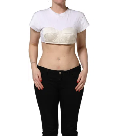 Dolce & Gabbana White Bustier Short Sleeve Crewneck Cropped Top