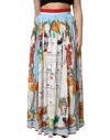 Dolce & Gabbana White Calendar Print Cotton Gathered Maxi Skirt In White