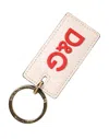 Dolce & Gabbana White Calf Leather D&g Logo Metal Ring Keychain Keyring In Multi