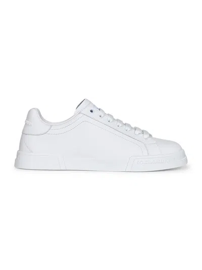 DOLCE & GABBANA WHITE CALF LEATHER PORTOFINO SNEAKERS<BR/>